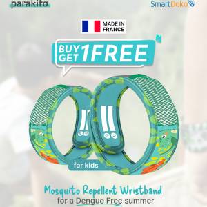 PARA'KITO® Wristband Kids Green Dinosaur (EN) FNGWB1ENK36(3-7 years)(Buy 1 Get 1 Free)