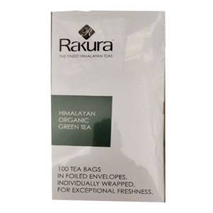 Rakura Himalayan Organic  Green Tea 100Tea Bags in Foiled Envelopes Individually wrapped for Exceptional Freshness