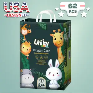 Unijoy Oxygen Care Tape Style Diapers S 62 Pcs (4 to 8KG)