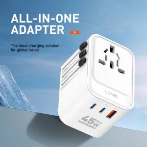 LDNIO Z8 45W GaN PD 3USB Port Universal Travel Adapter All-in-One Plugs for Laptop & Phone Fast Charging