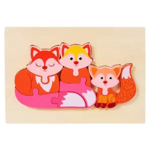 Colorful Wooden Fox Family Puzzle 3D Layered Animal Puzzle for Kids