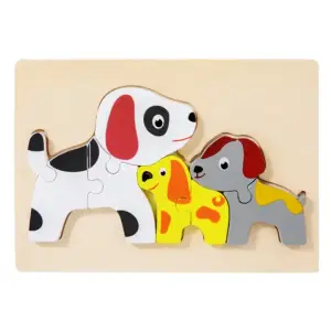 Colorful Wooden Dog Family Puzzle 3D Layered Animal Puzzle for Kids