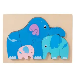 Colorful Wooden Elephant Family Puzzle 3D Layered Animal Puzzle for Kids
