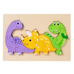 Colorful Wooden Dinosaurs Family Puzzle 3D Layered Animal Puzzle for Kids