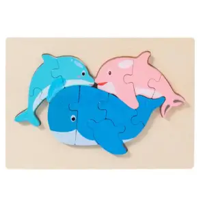 Colorful Wooden Fish Family Puzzle 3D Layered Animal Puzzle for Kids