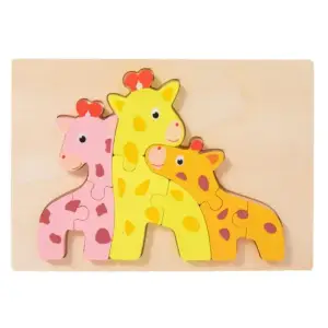 Colorful Wooden Giraffe Family Puzzle 3D Layered Animal Puzzle for Kids