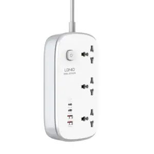 LDNIO SC3416 65W PD Fast Charging Power Socket Multiplug - 3 AC Universal Outlets, 4 USB (2C+2A)