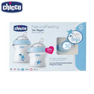 Chicco Two Natural Feeling Angled Feeding Bottles And Soother Blue