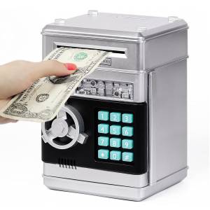 Battery Operated Kids Piggy Bank with Password Lock  Mini ATM Safe Box with Auto Money Slot & Music