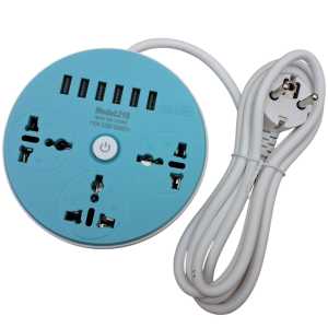 Round Shape Universal Power Strip Extension Board with 6 USB Ports & 3 Multi Sockets 2500W Extension Cord Multiplug