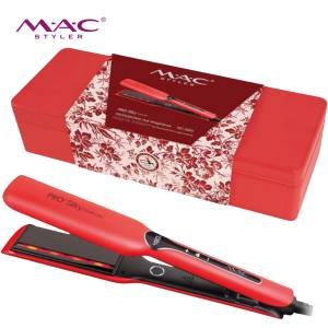 MAC Styler MC-5590 Professional Keratin Therapy Hair Straightener Red Ceramic Flat Iron with Digital Display (Up to 480°F)