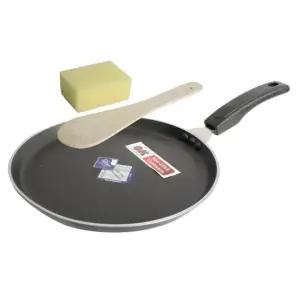 OK Black Non Stick Teflon Taper Fry Pan With Free Spatula And Scrubber Small