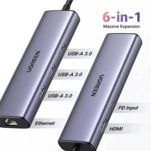 Ugreen 6 in1 USB-C To 3*USB 3.0 A+HDMI+RJ45+PD Converter CM512