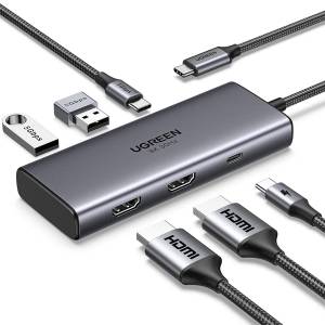 Ugreen 6 in1 with 2 Port HDMI USB-C to 2*USB-A 3.0+USB-C 3.0+2*HDMI+PD port Converter 15852