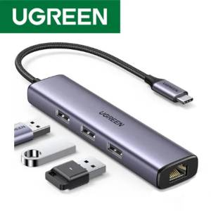 Ugreen USB-C to 3×USB3.0 Hub+RJ45 (1000M) Ethernet Adapter 60600
