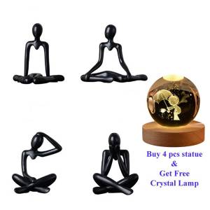 Abstract Handmade Crafts Thinker Figurine Statue/Sculpture (Black)- 4pcs set with free Crystal Ball