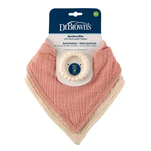 Dr Brown's Bandana Bibs with Removable Beaded Teether, Pink/Cream, 2-Pack, AC282-P12