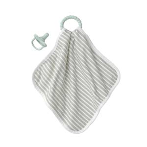 Dr Brown's Lovey Blanket with Ring Teether and HappyPaci Silicone One-Piece Pacifier-0m+ Gray Stripes, AC280