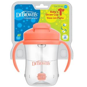 Dr Brown's 9 oz/270 ml Baby’s 1st Straw Cup, Coral (6m+), 1- Pack, TC91103-INTL