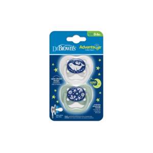 Dr. Brown's Advantage Pacifiers, Stage 1, Glow in the Dark, Blue, 2-Pack 0-6m, PA12004-INTL