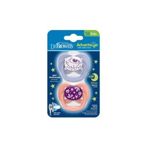 Dr. Brown's Advantage Pacifiers, Stage 1, Glow in the Dark, Pink, 2-Pack for 0-6m, PA12003-INTL