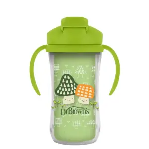 Dr Brown's 10 oz/300 mL Insulated Straw Cup w/ Handles, Green Mushrooms (12m+), 1-Pack , TC01203- INTL