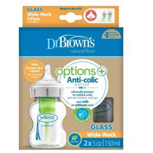 Dr. Brown's 5 oz/150 mL Options+ Wide-Neck Bottle, Glass, 2- Pack, WB52700-P2