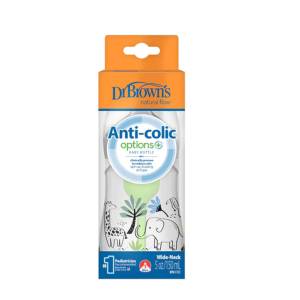 Dr Brown's 5 oz/150 mL Options+ Wide-Neck Designer Bottle, Jungle Elephant Design, 1-Pack, WB51008-INTLX