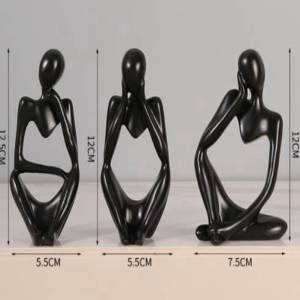 Thinker Statue Black Decor 3Pcs Set Abstract Art Sculpture Resin - Get 1 free Crystal ball