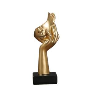Modern Abstract Gold Resin Thinking About Mask Sculpture/Statue