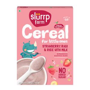 Slurrp Farm Cereal for Little ones Strawberry Ragi& Rice with Milk 200gm (For 6+ Months )