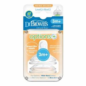 Dr. Brown's Level 2 Wide-Neck Silicone Nipple 2-Pack (3-6months), Wn2201-Intl