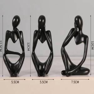 Thinker Statue Black Decor 3Pcs Set Abstract Art Sculpture Resin - Get 1 free Crystal ball