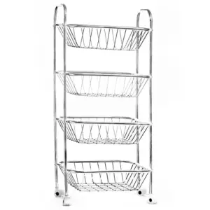 Stainless Steel 4 Layer Fruit & Vegetable Kitchen Trolley Basket With Wheels