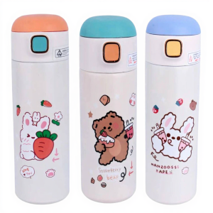 Kawaii Stainless Steel 420Ml  Cute Cartoon Bear & Bunny Thermos Water Bottle