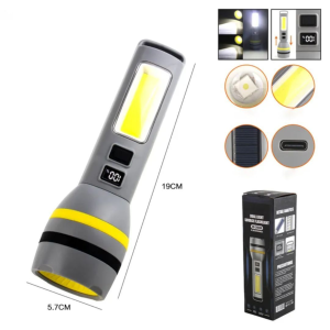 LED Rechargeable Flashlight with Digital Battery Display - High Power Dual Light Source (Front LED + Side COB)
