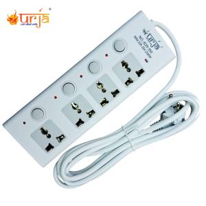 Urja 2500W 4 Port Extension Cord with LED Indicator, Fire-Resistant, Individual Switches B39-3M