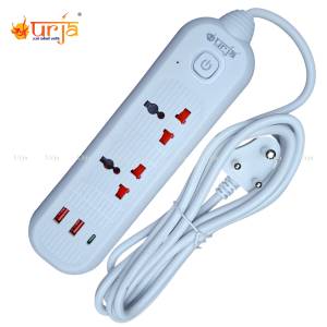 Urja 2000W 2 Port Power Strip Extension Cord with 2 USB & 1 Type-C Fast Charging Ports Heavy Duty Multiplug