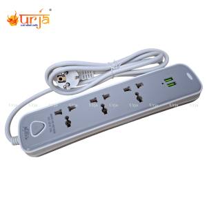 Urja K28-2M 3 Socket Universal Power Strip Extension Board with 2 USB Ports - MultiPlug Extension Cord with Master Switch - 2500W Heavy Duty Power Socket
