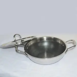 Honeycomb Stainless Steel Non Stick Coating Kadai With Tri Ply Stainless Steel Lid
