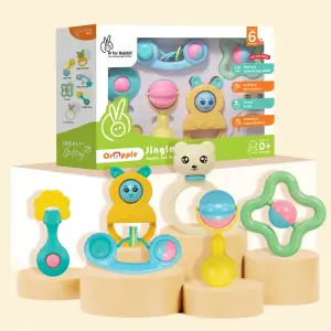 R for rabbit Orapple Jingle Joy – BPA-Free Rattle Set for Newborns -Pack of 6(0-3yrs), OROJJM01