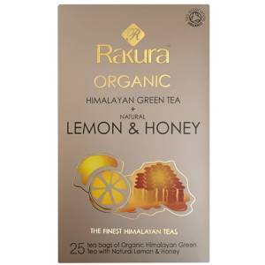 Rakura Himalayan Organic Green Tea Natural Lemon And Honey 25 Tea Bags