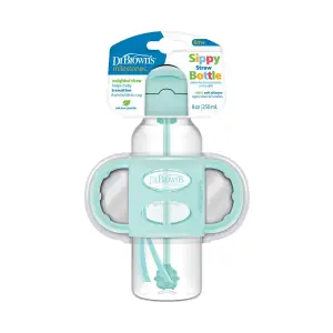 Dr Brown's 8oz/250ml PP N Sippy Straw Bottles w/ Silicone Handles, Green, Single, SB81103