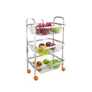 Stainless Steel 3 Layer Fruit & Vegetable Kitchen Trolley Basket With Wheels