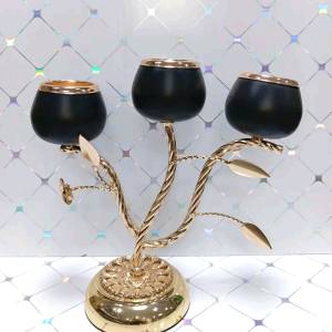 Red Rose Design Three Headed Iron Candle Holder