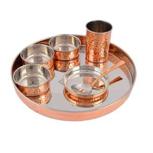 Famous 13 inch Copper and Steel Thali Set  of 7 Pieces