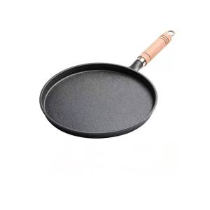 26cm Black Cast Iron Tawa With Wooden Handle