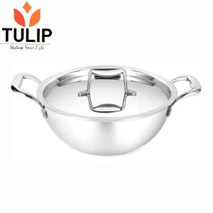 Tulip Try-Ply Steel Cookware 3layer Induction Base Kadhai With Lid
