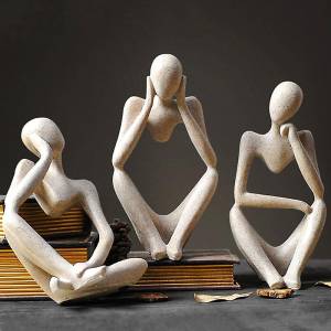 Thinker Statue Sand Decor Abstract Art Sculpture Resin - 3Pcs Set