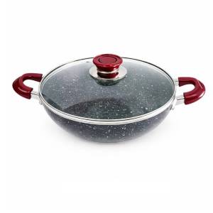 Granite Coated Super Non Stick Induction Base Karai with Glass Cover 26Cm